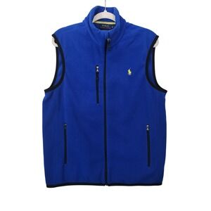 Polo Ralph Lauren Performance Mens Blue Fleece Full Zip Vest Yellow Pony Size M
